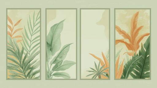 Papier peint imitation tableau Motifs de feuilles tropicales aux nuances apaisantes