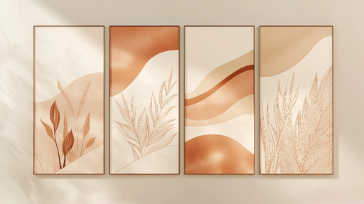 Papier peint imitation tableau Motifs organiques en nuances de terre et doré