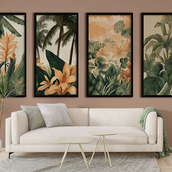 Papier peint imitation tableau | Palette d'orange et vert tropical