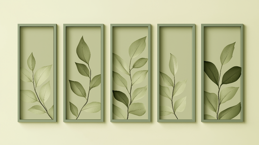 Papier peint imitation tableau Panneaux de feuilles délicates sur fond pastel