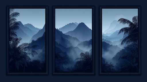 Papier peint imitation tableau Paysage mystérieux aux nuances de bleu