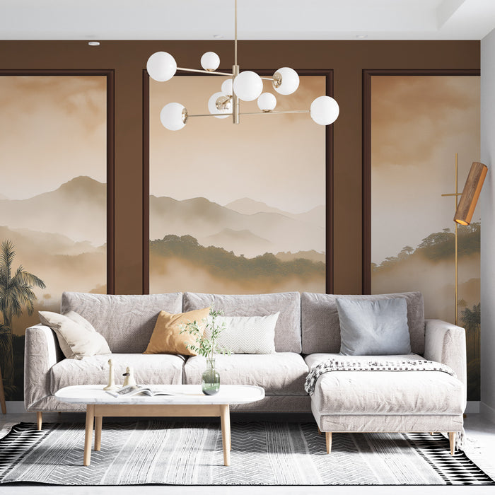 Papier peint imitation tableau | Paysage tropical brumeux en trois parties