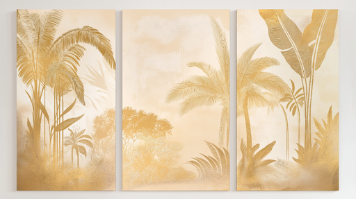 Papier peint imitation tableau Paysage tropical doré et apaisant