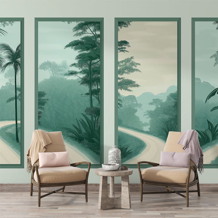 Papier peint imitation tableau | Paysage tropical en quatre volets