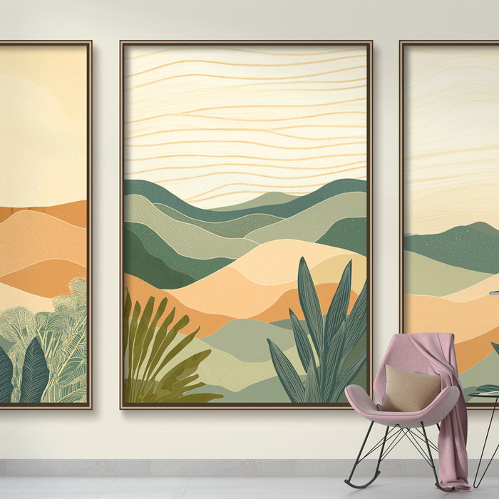 Papier peint imitation tableau | Paysages colorés aux formes ondulées