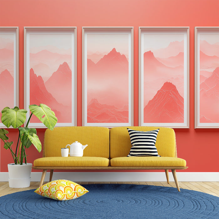 Papier peint imitation tableau | Paysages montagneux en dégradé de rose