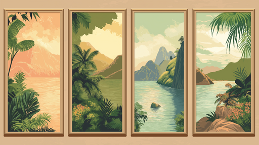 Papier peint imitation tableau Paysages tropicaux en quatre panneaux