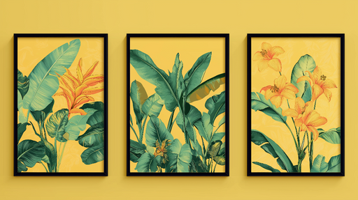 Papier peint imitation tableau Plantes luxuriantes sur fond jaune