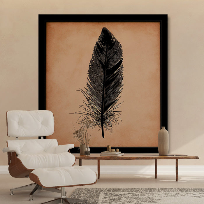 Papier peint imitation tableau | Plume noire sur fond doux