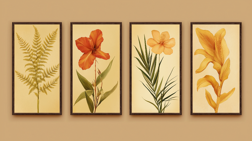 Papier peint imitation tableau Quatre créations artistiques exquises avec des fleurs vibrantes sur fond doux