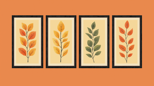 Papier peint imitation tableau Quatre illustrations de feuillage aux couleurs automnales