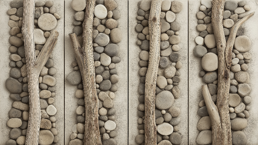 Papier peint imitation tableau Sentier de galets et de branches naturelles