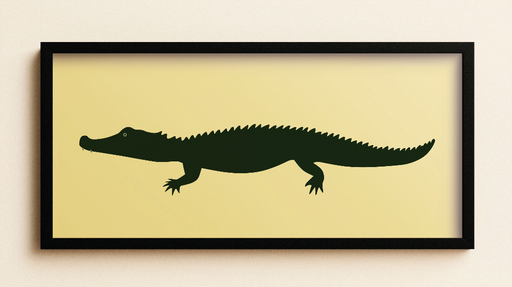 Papier peint imitation tableau Silhouette stylisée de crocodile sur fond jaune