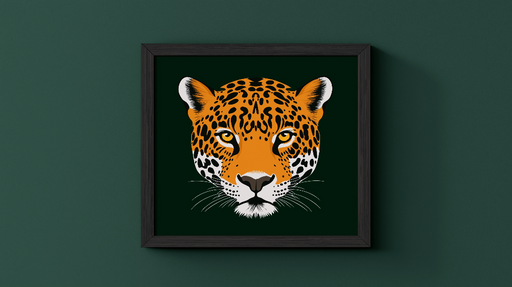 Papier peint imitation tableau Tête de jaguar sur fond vert sombre