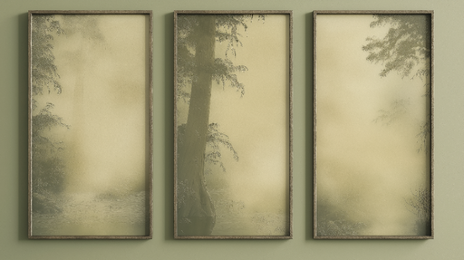 Papier peint imitation tableau Trio de panneaux évoquant une forêt mystérieuse