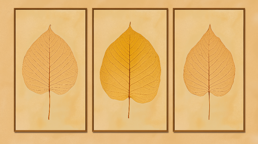 Papier peint imitation tableau Trois feuilles au design élégant sur fond orangé