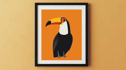 Papier peint imitation tableau Un élégant oiseau aux couleurs vives sur fond orange