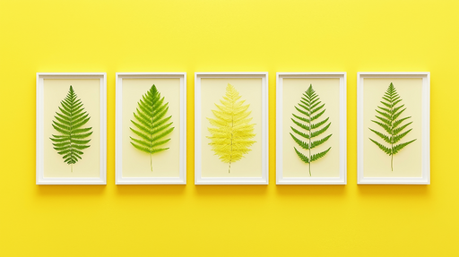 Papier peint imitation tableau Un mélange vibrant de feuilles vertes et jaunes sur fond uni