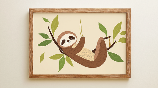 Papier peint imitation tableau Un paresseux mignon suspendu sur une branche avec des feuilles