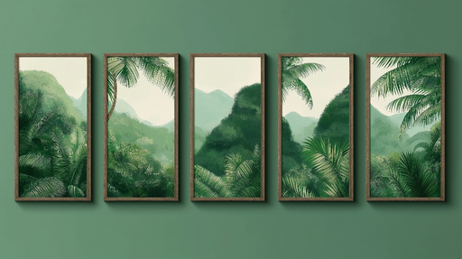 Papier peint imitation tableau Une série de panneaux illustrant des paysages verdoyants