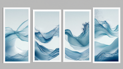 Papier peint imitation tableau Vagues fluides en dégradés de bleu