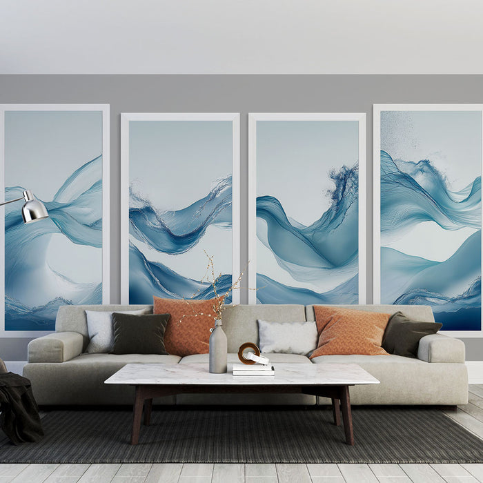 Papier peint imitation tableau | Vagues fluides en dégradés de bleu