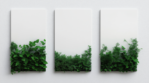 Papier peint imitation tableau Verdure luxuriante émergeant d'un fond blanc