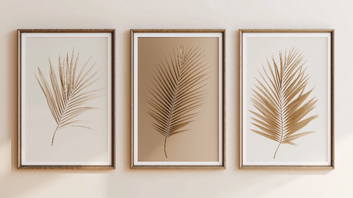 Papier peint imitations de feuillage Trio de feuilles dorées sur un fond neutre