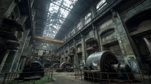 Papier peint industriel Ambiance d'une usine abandonnée avec des machines antiques