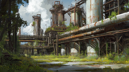 Papier peint industriel Usine abandonnée envahie par la végétation