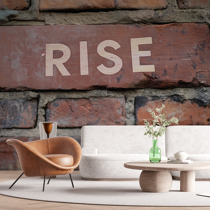Papier peint inspirant | Motif de briques avec le mot 'RISE'