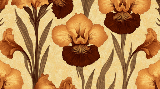 Papier peint floral iris doré sur fond crème pour décoration murale élégante et moderne