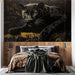 Papier peint mural avec portrait majestueux de jaguar sur fond sombre pour chambre moderne.