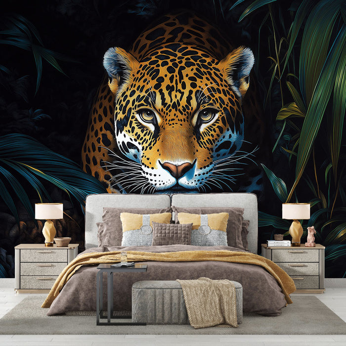 Papier peint jungle avec portrait captivant de jaguar pour chambre moderne