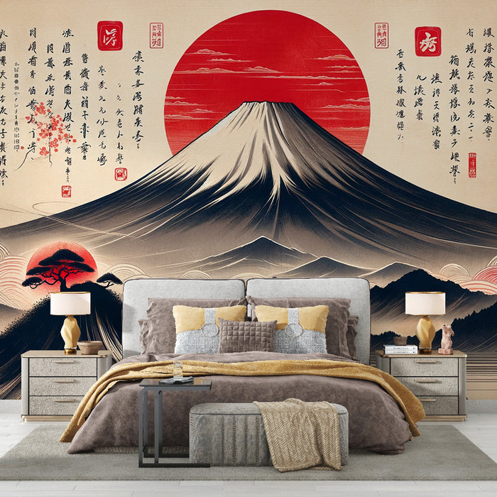 Papier peint japonais | Mont fuji et écriture japonaise