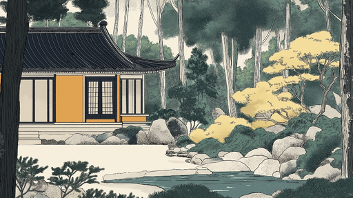 Papier peint jardin zen Maison traditionnelle et paysages apaisants