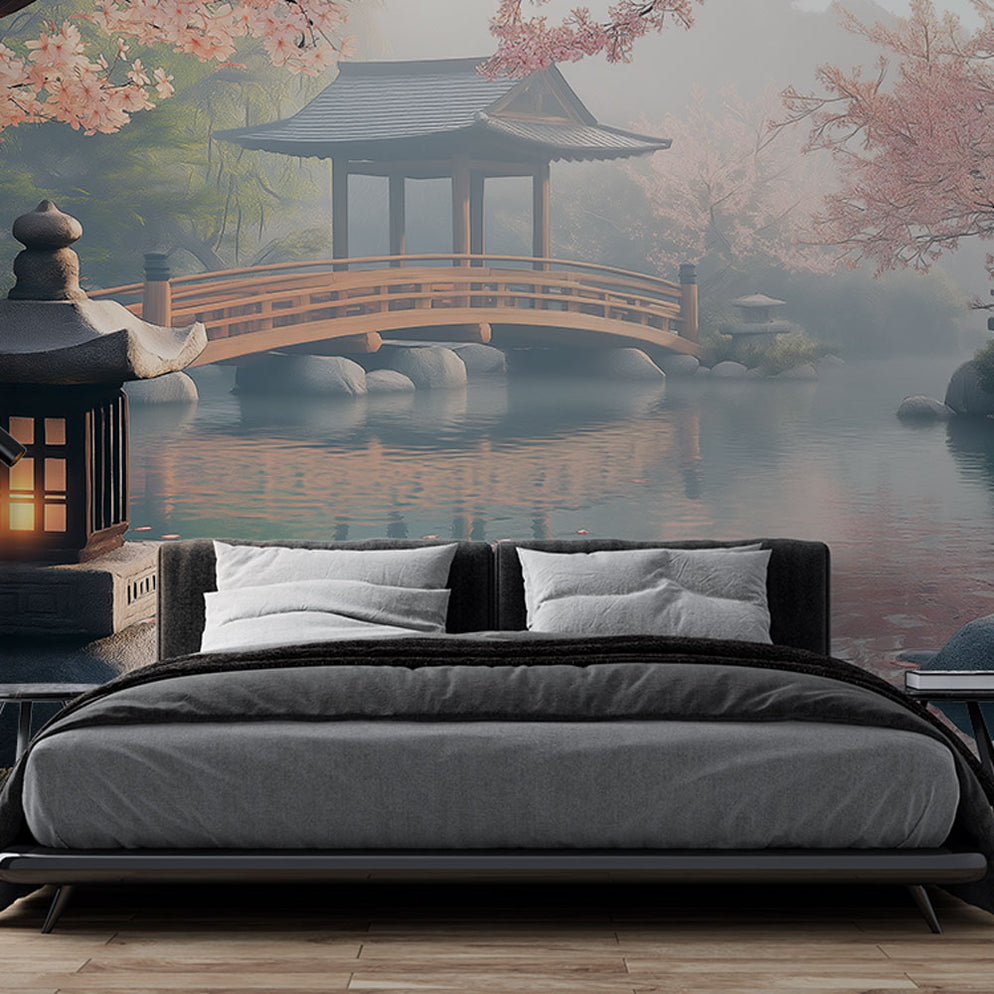 Papier peint jardin zen | Scène paisible avec fleurs de cerisier et po ...