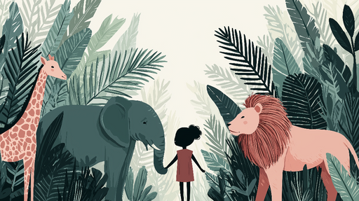 Papier peint jungle animalière Un enfant en harmonie avec la faune sauvage