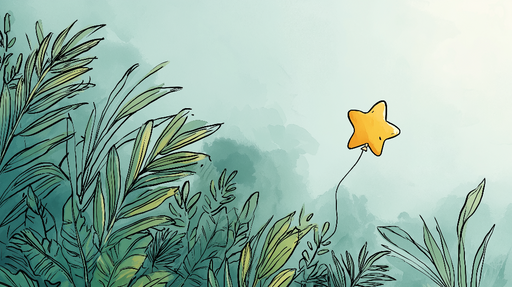 Papier peint jungle avec ballon étoile Un mélange ludique de verdure et un ballon en forme d'étoile