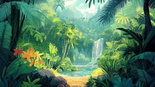 Papier peint jungle Cascade apaisante au cœur d'une végétation luxuriante