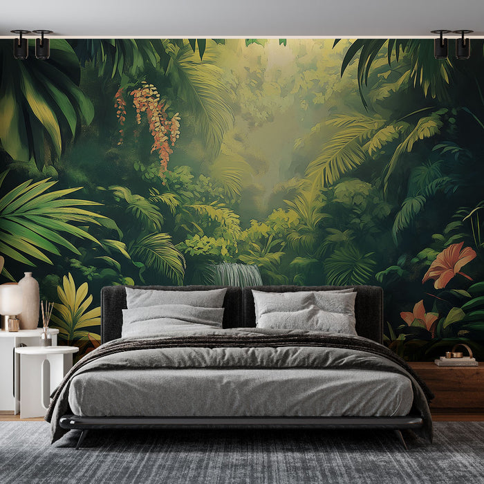 Papier peint jungle | Cascade et feuillage luxuriant dans une ambiance tropicale