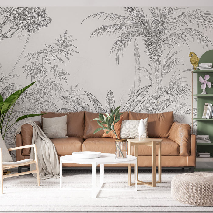 Papier peint jungle chic | Panoramique en line art