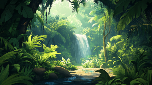 Papier peint jungle Chutes d'eau au milieu d'une végétation luxuriante