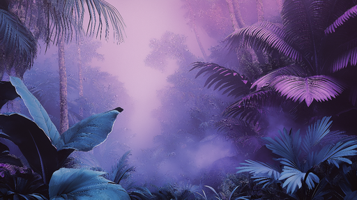 Papier peint jungle colorée Feuilles tropicales dans des nuances de violet et bleu