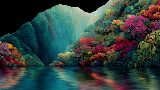 Papier peint jungle colorée Un paysage  de fleurs et de feuillage luxuriant