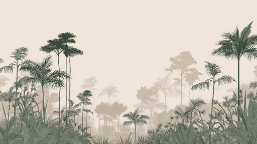 Papier peint jungle douce Arbres et feuillages subtils dans des tons apaisants