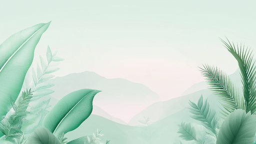 Papier peint jungle douce Feuilles vertes délicates sur fond pastel