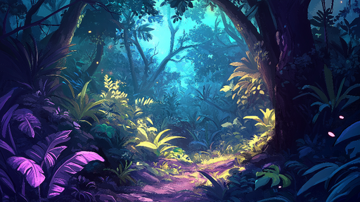 Papier peint jungle enchantée Chemin lumineux au cœur d'une forêt tropicale