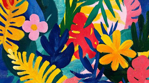 Papier peint jungle et fleurs Comme une peinture coloree