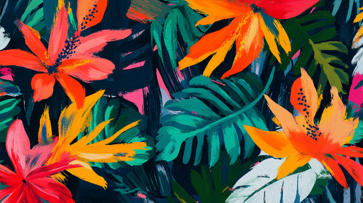 Papier peint jungle et fleurs Fleurs et feuilles de palmiers